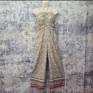 B*O*G Collective Teal And Pink Floral Halter Jumpsuit Size XS
